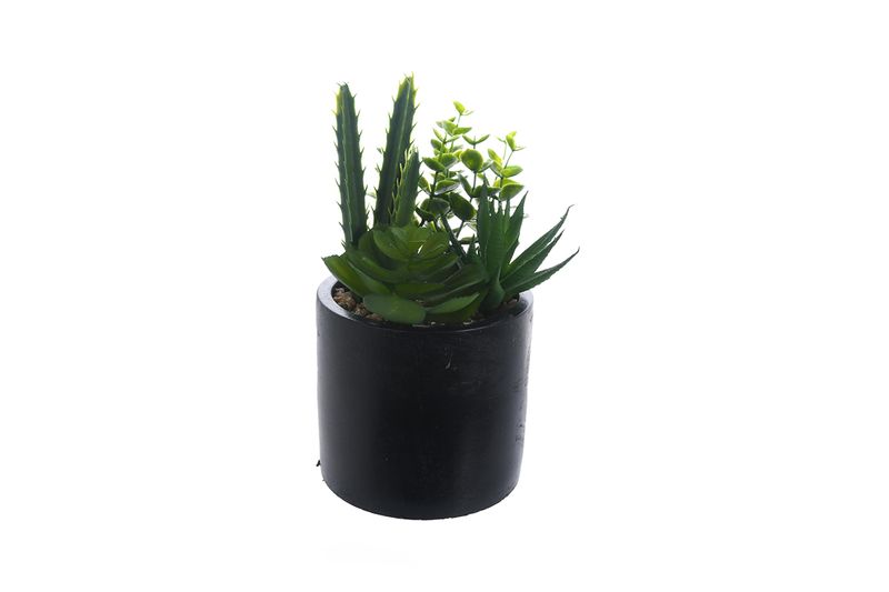 Planta artificial decorativa suculenta Concepts, arreglo de hojas verdes en maceta cilíndrica color negro