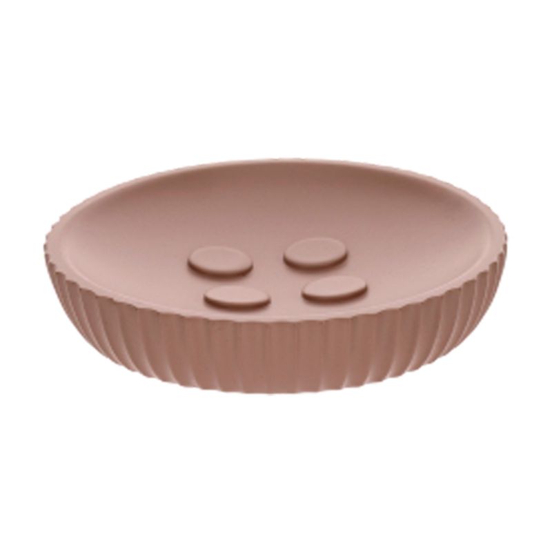 Jabonera de baño poliresina redonda estriada capucino Tendance Sinsa, vista diagonal del recipiente con base acanalada