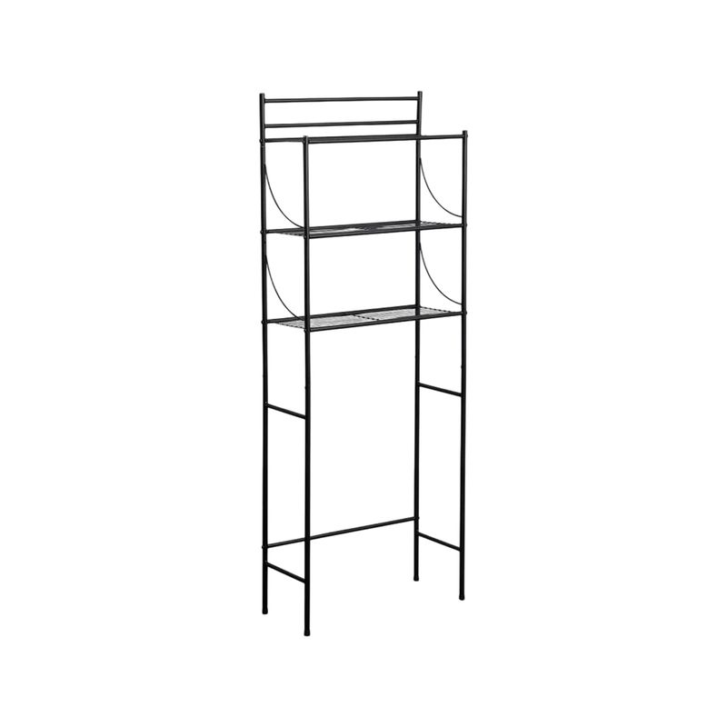 Mueble para baño metal 3 niveles negro Tendance Sinsa, vista frontal del estante delgado con repisas abiertas