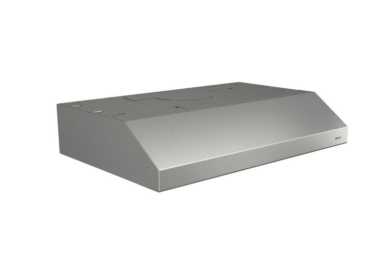 Extractor de grasa acero inoxidable 30 pulgadas Broan, vista lateral superior del equipo resaltando la superficie plana