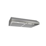 Extractor de grasa acero inoxidable 30 pulgadas Broan, vista inferior diagonal resaltando los filtros y luces