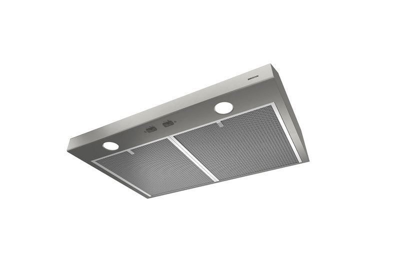 Extractor de grasa acero inoxidable 30 pulgadas Broan, vista inferior donde se aprecian los filtros y las luces