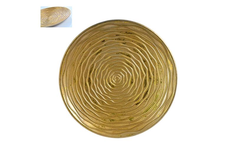 Centro de mesa decorativo redondo 35 cm dorado Concepts, vista cenital del relieve con círculos concéntricos