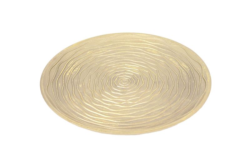 Centro de mesa decorativo redondo 35 cm dorado Concepts, vista superior detallando el relieve de ondas concéntricas