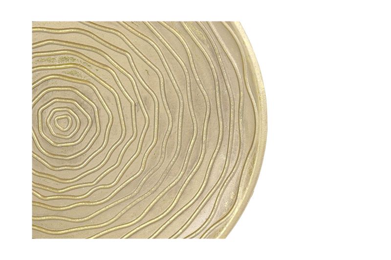 Centro de mesa decorativo redondo 35 cm dorado Concepts, acercamiento al detalle de las texturas circulares en relieve