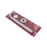 Brazo de ducha con flange 12 pulgadas cromado Ace, producto en empaque plástico sobre cartón rojo con el flange circular