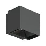 Luminaria de pared exterior LED Pirqa 10 W 3000 K negro Tecnolite, vista en ángulo inferior que muestra la apertura del foco