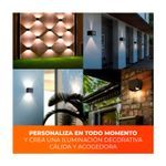 Luminaria de pared exterior LED Pirqa 10 W 3000 K negro Tecnolite, collage de cuatro aplicaciones reales iluminando paredes