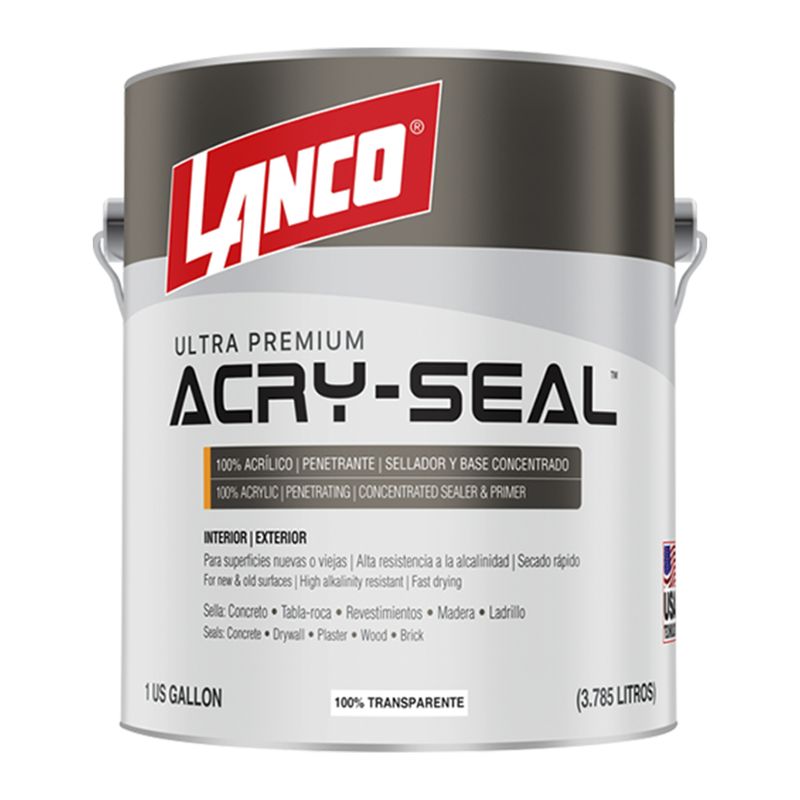 Sellador para concreto anti alcalina Acry Seal transparente Lanco, envase metálico de 1 galón o 3.785 litros