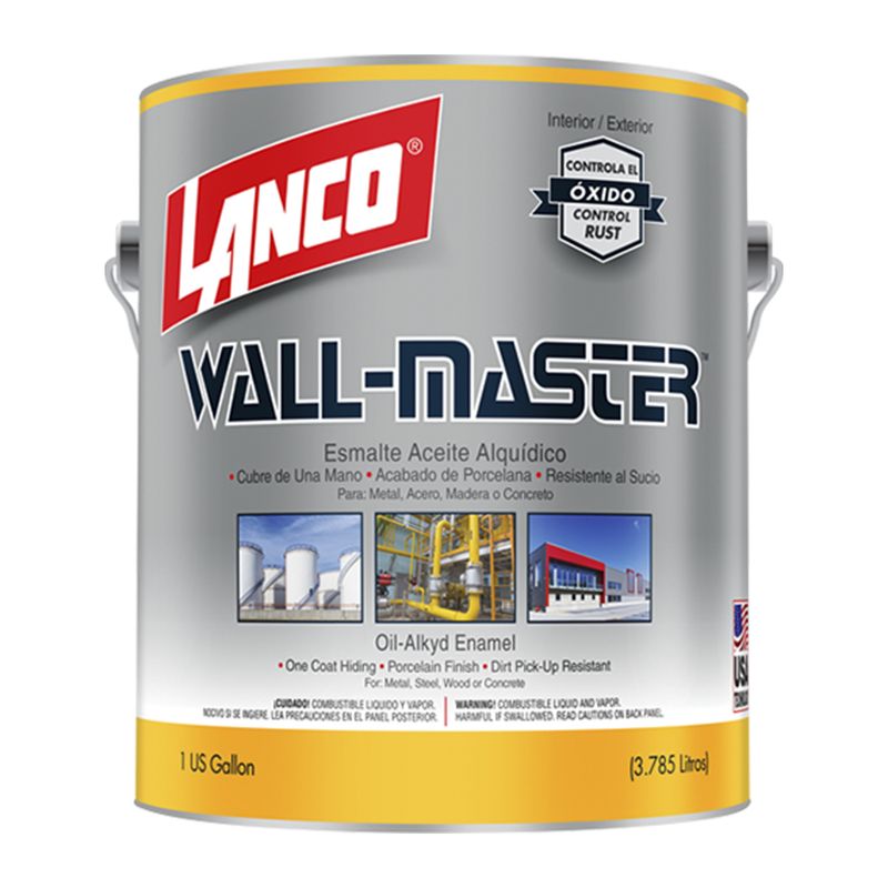 Base aceite Wall Master Lanco tint mate, envase de un galón con etiqueta gris y amarilla