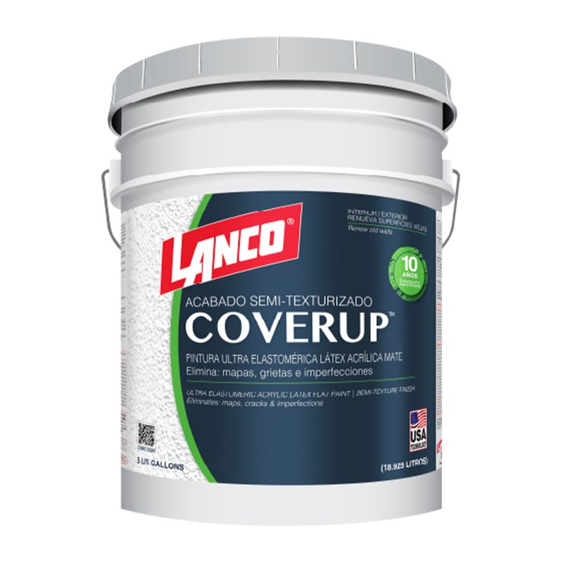 Pintura látex semi texturizada Tint Coverup Lanco cubeta, envase plástico blanco con etiqueta azul y roja