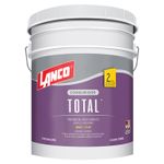 Pintura látex mate total crema dover cubeta Lanco, vista frontal del envase blanco con etiqueta morada y amarilla