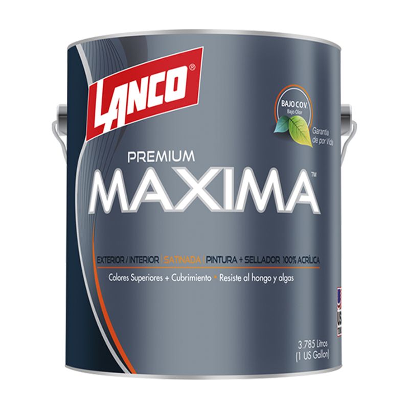 Base látex máxima Lanco accent satín galón Lanco, envase metálico con etiqueta gris y logo rojo