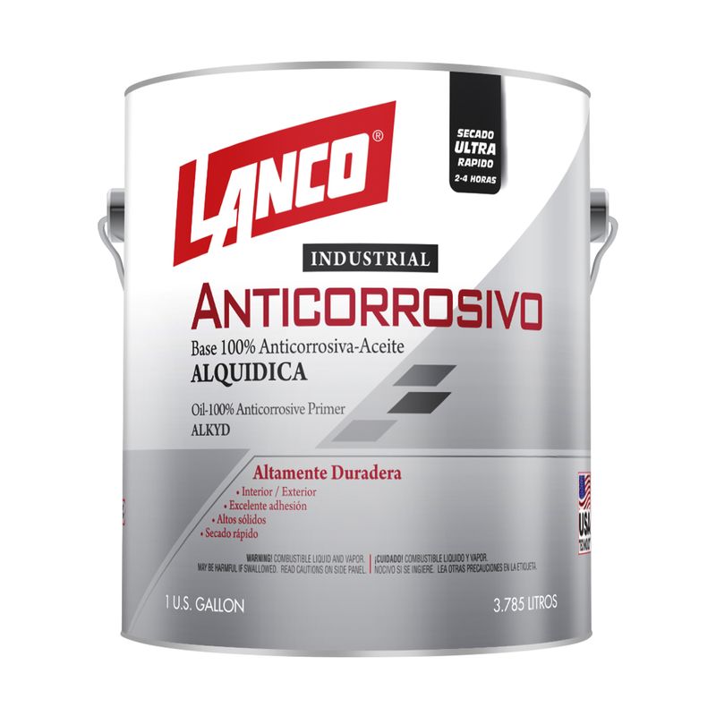Anticorrosivo industrial Lanco blanco brillante intermedia, envase metálico de un galón con etiqueta blanca y roja