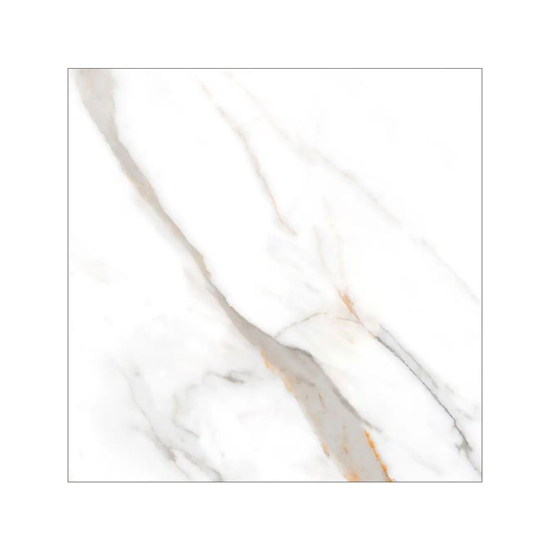 Baldosa 44x44 mármol Voel blanco Lamosa, primer plano de la superficie con vetas grises y doradas