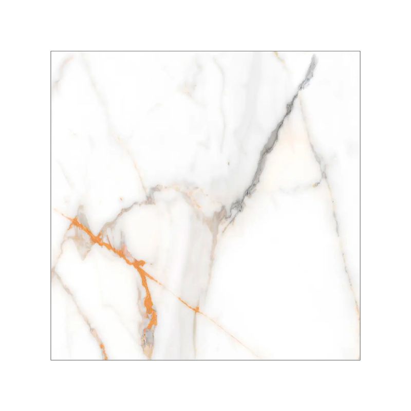 Baldosa 44x44 Mármol Voel Blanco FD 1A BR Lamosa, vista cenital de la pieza con vetas grises y anaranjadas