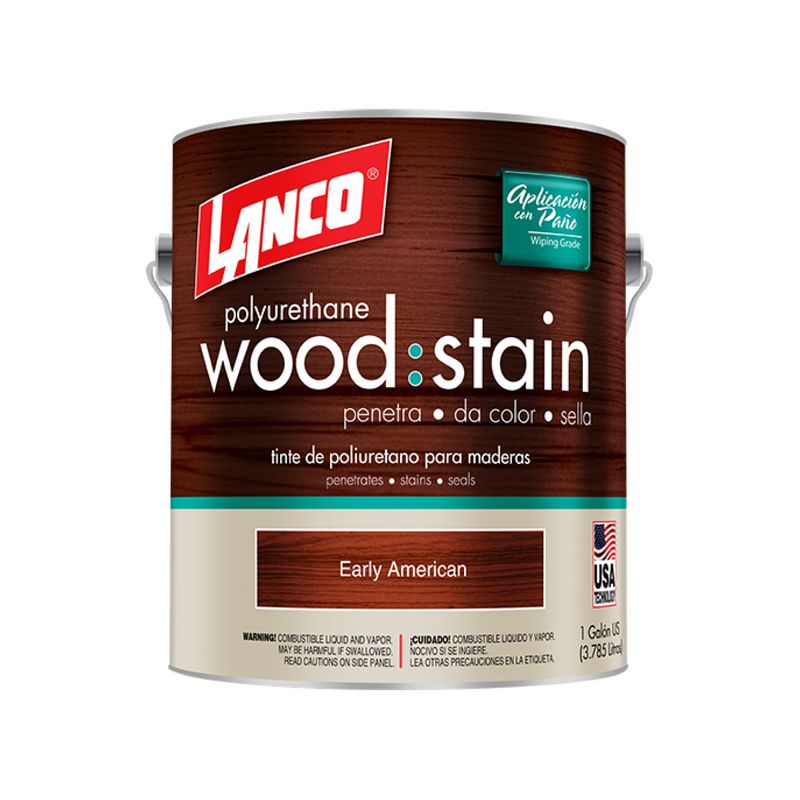 Tinte para madera interior poliuretano Early Lanco, envase metálico de 1 galón con etiqueta frontal