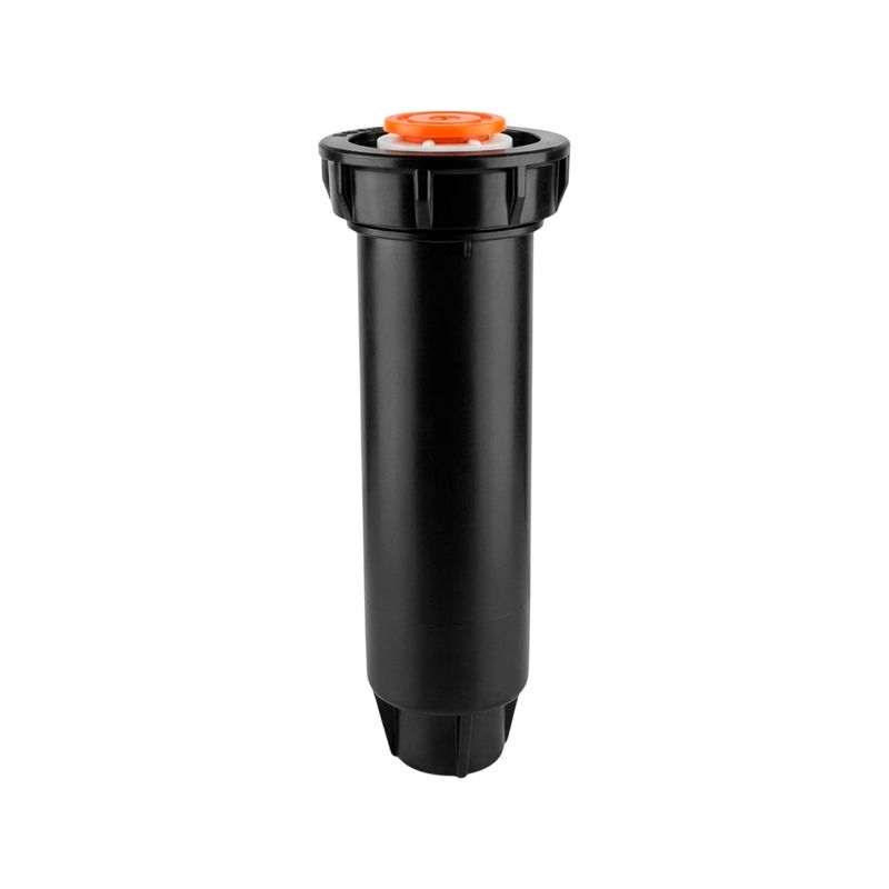 Aspersor para jardín de 4 pulgadas, 15 pies y 360 grados ajustable Rain Bird, cuerpo cilíndrico negro con tapa naranja