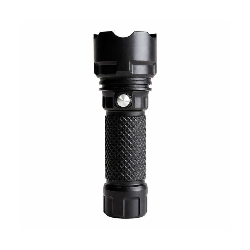 Linterna de mano recargable 100 lúmenes Ace, vista frontal del equipo en color negro con mango texturizado