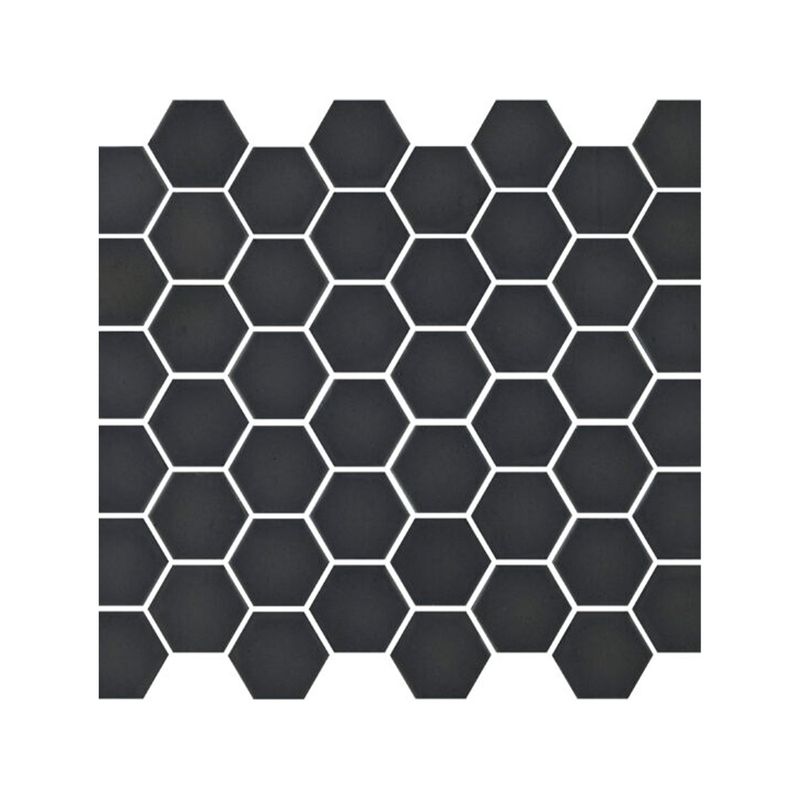 Mosaico Sixties Hex. 33 x 29.8 black mate Togama, vista frontal de piezas hexagonales negras sobre fondo blanco