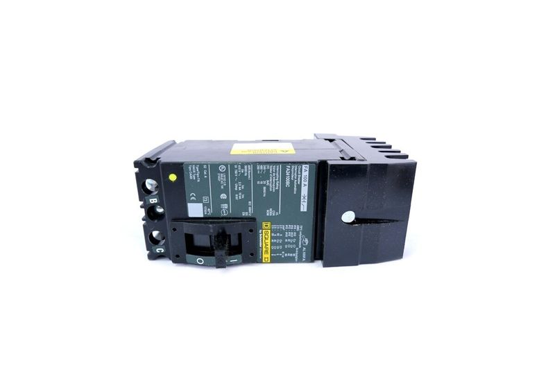 Main breaker 2P FA para tablero I-Line 480/277 VAC Square D de 100 AMP 18 KA fase B-C, vista lateral con etiquetas técnicas