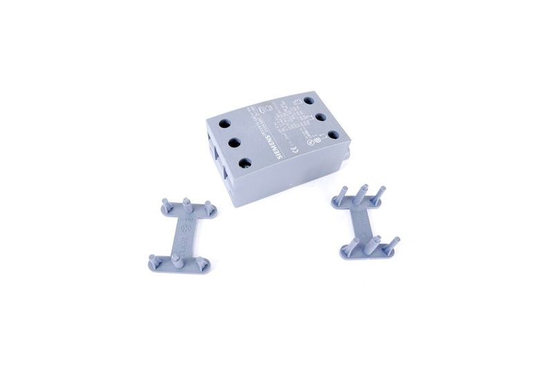 Borne acometida trifásica para guardamotores Siemens S0-S00 conexión por arriba, bloque gris con dos piezas de sujeción