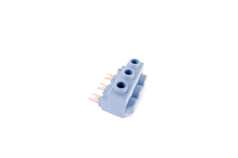 Borne acometida trifásica para guardamotores Siemens S0-S00 conexión por abajo, vista lateral con terminales de cobre