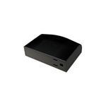 Protector audio y video 15 A/120 V 1 T Avtek, dispositivo negro visto desde un ángulo lateral y superior
