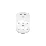 Adaptador smart con supresor 2P-USB 6 salidas 2.4 AMP 120-240V Westinghouse, vista frontal blanca con puertos USB y tomas