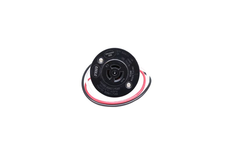 Base para fotocelda con brazo 125/220V Eagle, vista superior del socket negro con cables rojo y negro