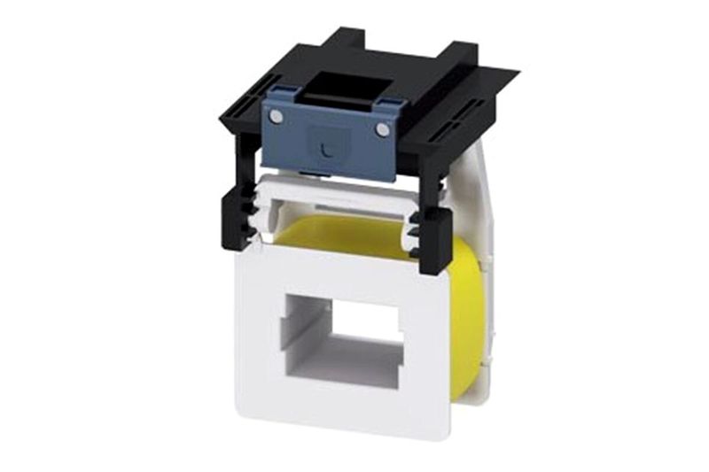 Bobina para contactores 3RT1075 110 V Siemens, vista frontal del componente eléctrico con núcleo amarillo y base blanca