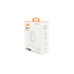 Dimmer remoto smart LED 15A blanco 120/240V Nexxt, empaque de cartón blanco con detalles naranjas e ilustración del equipo