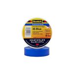 Tape eléctrico 3/4 pulgadas Scotch 35 3M de 20 m, rollo azul con etiqueta amarilla y blanca