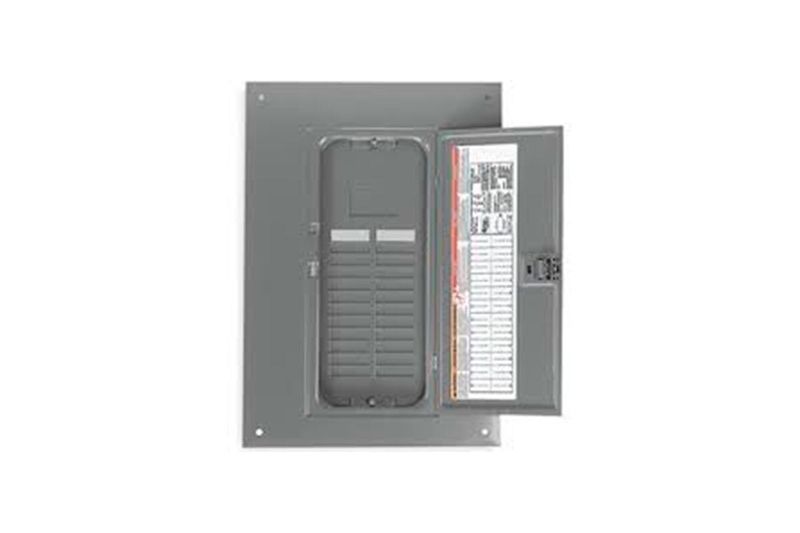 Tapa para centro de carga Square D de 42 espacios para empotrar, vista frontal con la puerta abierta y guía de cableado