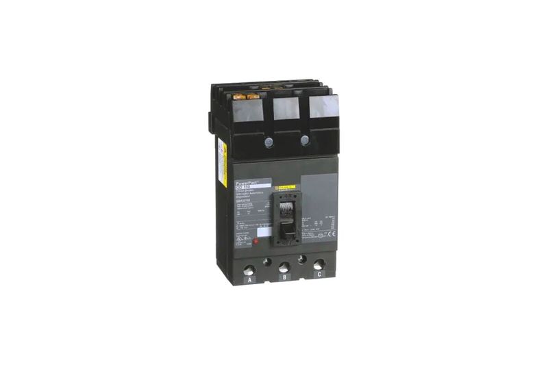 Breaker para tablero I-Line 3x150 A 120/240 Square D, vista frontal del interruptor eléctrico negro con palanca de mando