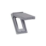 Placa 1 gang para intemperie Decorator gris vertical Eaton, vista lateral con la tapa protectora abierta