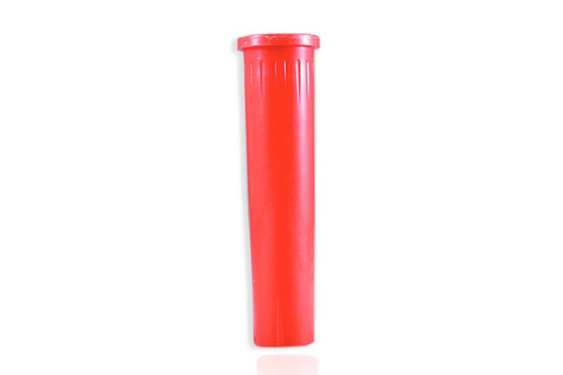 Fulminante rojo para conector cuña Sinsa, tubo plástico cilíndrico de color rojo sobre fondo blanco