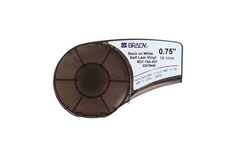 Etiqueta vinil autolaminable 16-10 AWG Sinsa, rollo de etiquetas negras sobre fondo blanco en su empaque