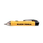 Detector de tensión sin contacto 1000 V tipo lápiz Klein Tools, vista lateral del cuerpo amarillo con logo y clip negro