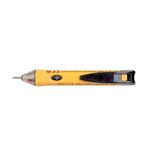 Detector de tensión sin contacto 1000 V tipo lápiz Klein Tools, vista lateral del cuerpo amarillo y negro con botón de