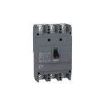Main breaker EZC 3 polos 125A 480V sin bornes Schneider Electric, vista frontal del interruptor gris con palanca negra