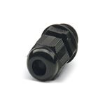 Prensa estopa negro 19 mm Phoenix Contact, vista frontal diagonal con rosca y cuerpo estriado