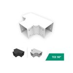 Tee horizontal para ducto metálico 8x8x90 Sylvania, pieza blanca en vista tridimensional con opciones de color blanco y negro