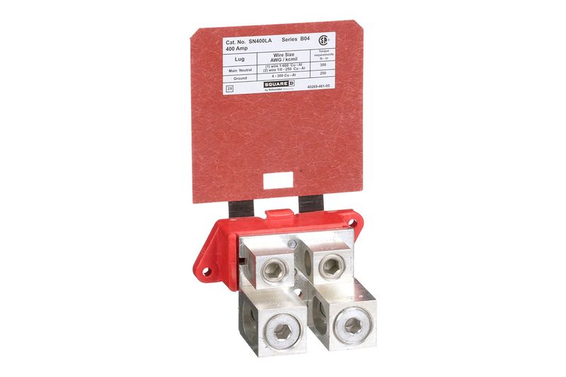 Kit de neutro sólido para caja NEMA Square D 400 amp 2-500 MCM Schneider Electric, vista frontal con terminales metálicos