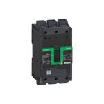 Main breaker 3x40 amp 18 kA 480 V Schneider Electric, vista frontal del interruptor con palanca de accionamiento verde