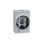 Base para medidor 1 f 100 A 127 V NEMA 3R Schneider Electric, frente del gabinete gris con el compartimento interior abierto