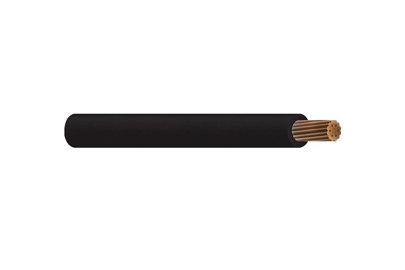 Cable THHN carrete 250 MCM negro Viakon, vista lateral del cable con el núcleo de cobre trenzado expuesto