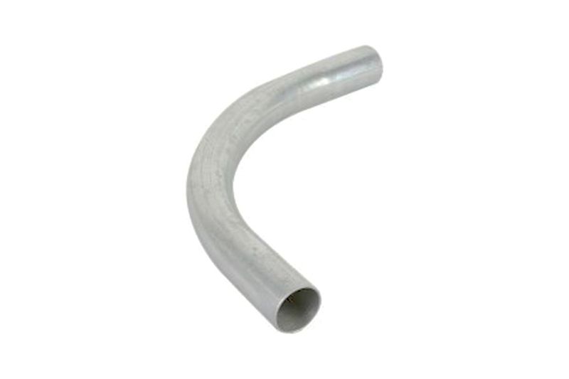 Codo EMT 1-1/4 x 90 Conduit, pieza metálica galvanizada con curvatura de noventa grados vista en perspectiva