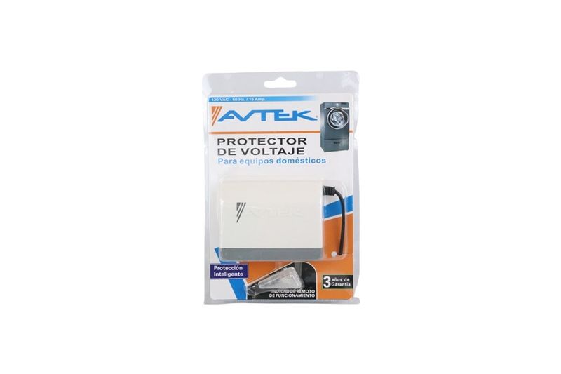 Protector para lava-equipos electrónico 120 VAC 15 Amp Avtek, en su empaque plástico transparente con ilustración