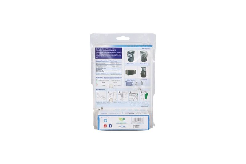 Protector para lava equipos electrónico 120 VAC 15 AMP Avtek, empaque plástico con instrucciones y diagramas de instalación